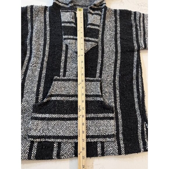Mexican Poncho Small Baja Woven Blanket Jacket Hippie Pullover Black White - Picture 5 of 12
